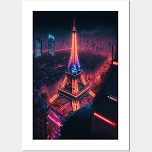 Eiffel Tower Cyberpunk Posters and Art